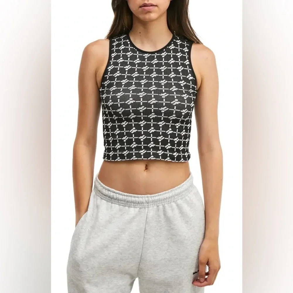 Urban Outfitters Iets Frans Womens S Black Monogram Seamless Crop Tank Top